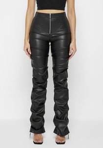 Tacked Leather Flared Trousers - Black