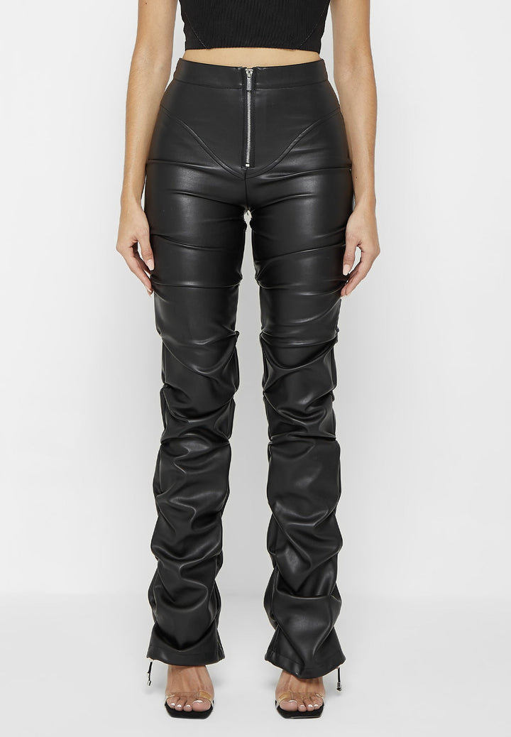 Vegan Leather and Lace Contour Leggings - Black