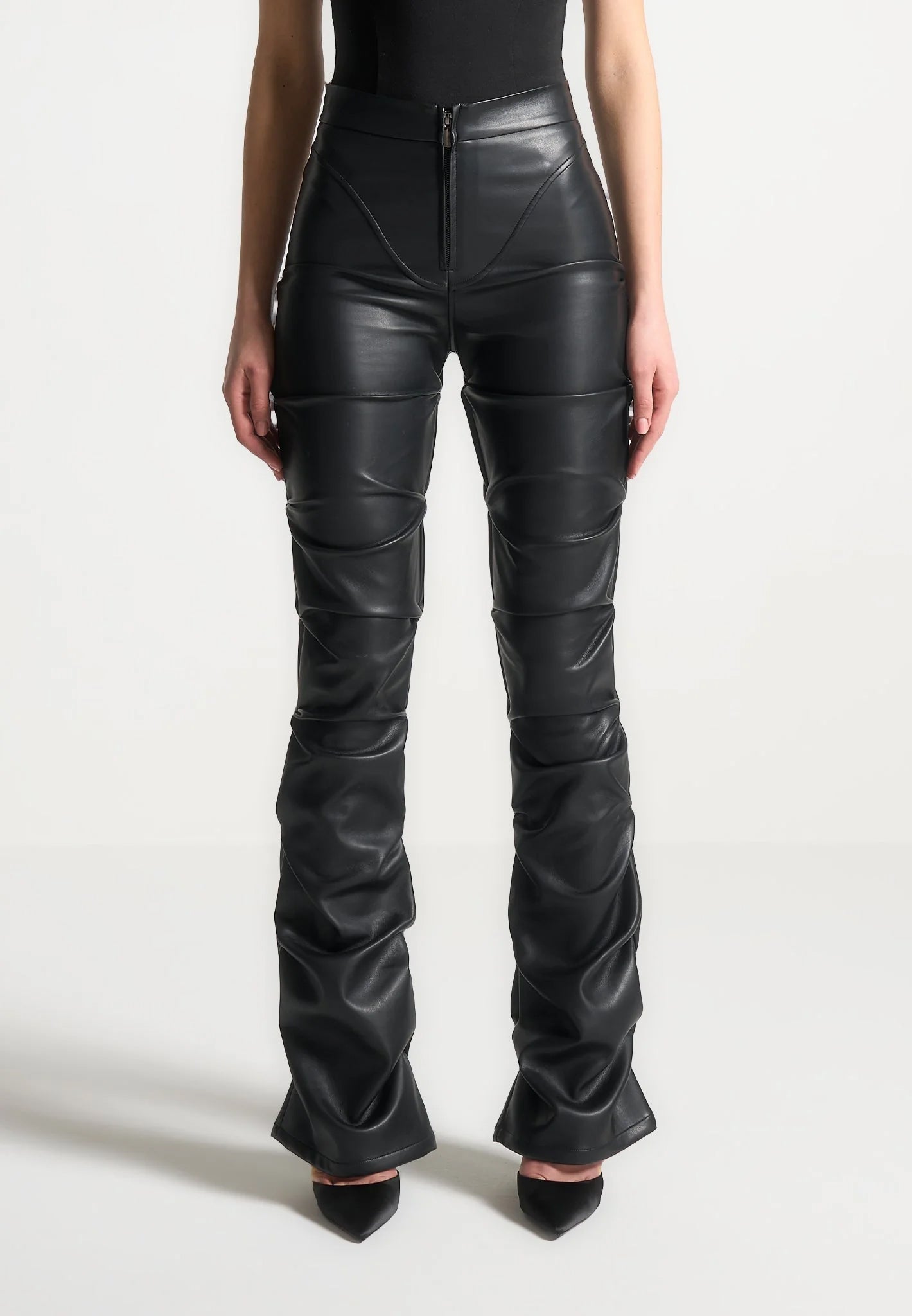 caroline-tacked-leather-fit-and-flare-trousers-black