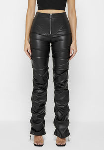Tacked Leather Flared Pants - Black