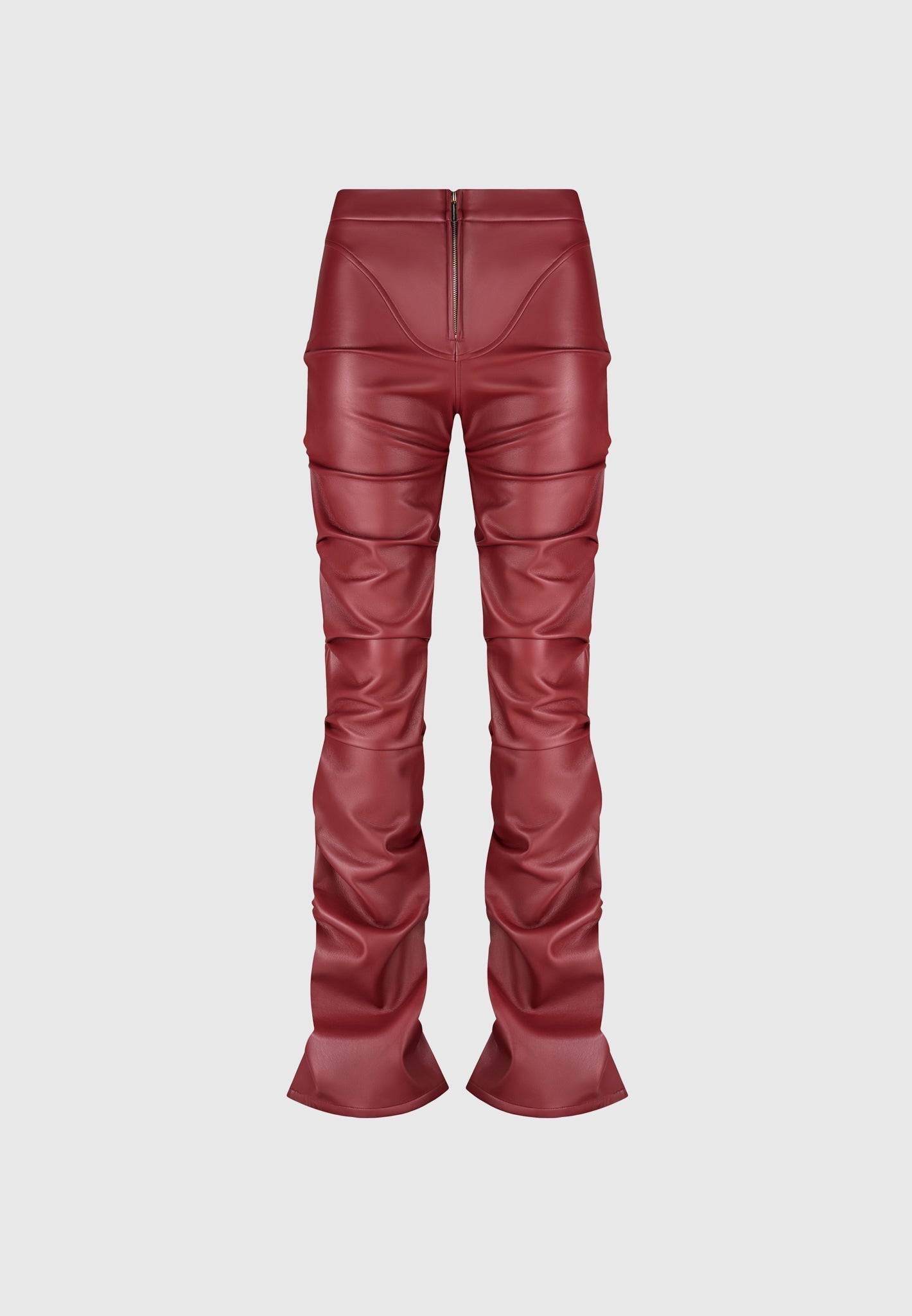 Caroline Tacked Leather Flared Trousers Wine Red Manière De