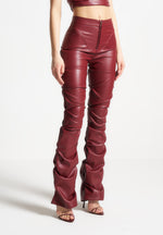 tacked-vegan-leather-flared-trousers-wine-red