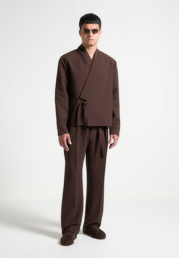 Robin - Textured Kimono Wrap Jacket - Brown