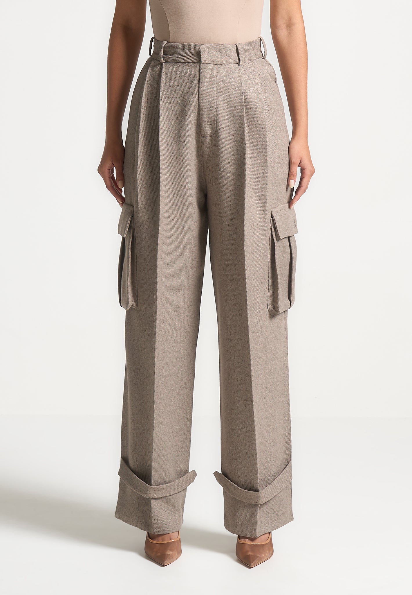 textured-tailored-pleated-cargo-trousers-brown-marl