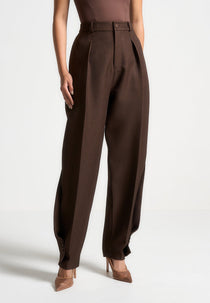 Sophie - Twist Leg Tailored Pants - Brown