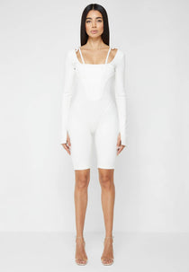Leather and Bandage Corset Playsuit - White