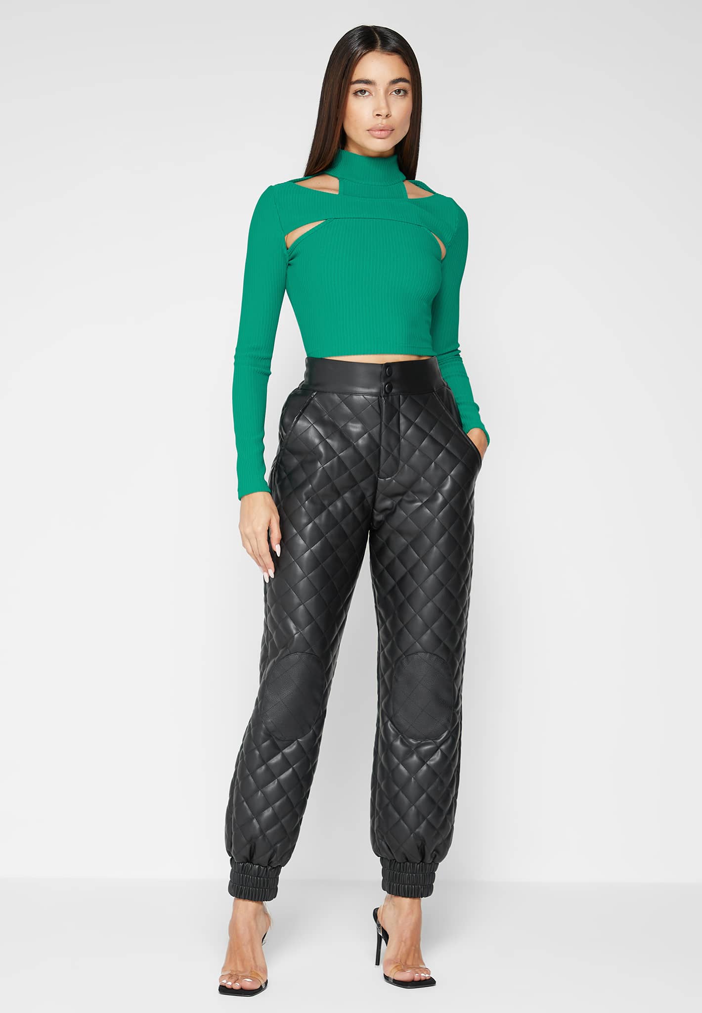 Faux Leather Quilted Legging Black