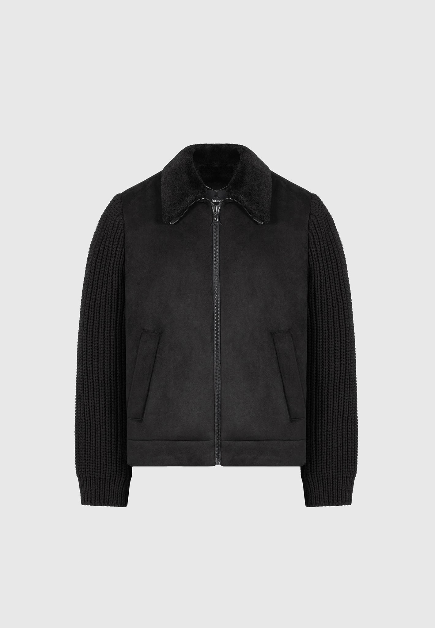 vegan-suede-shearling-knit-jacket-black