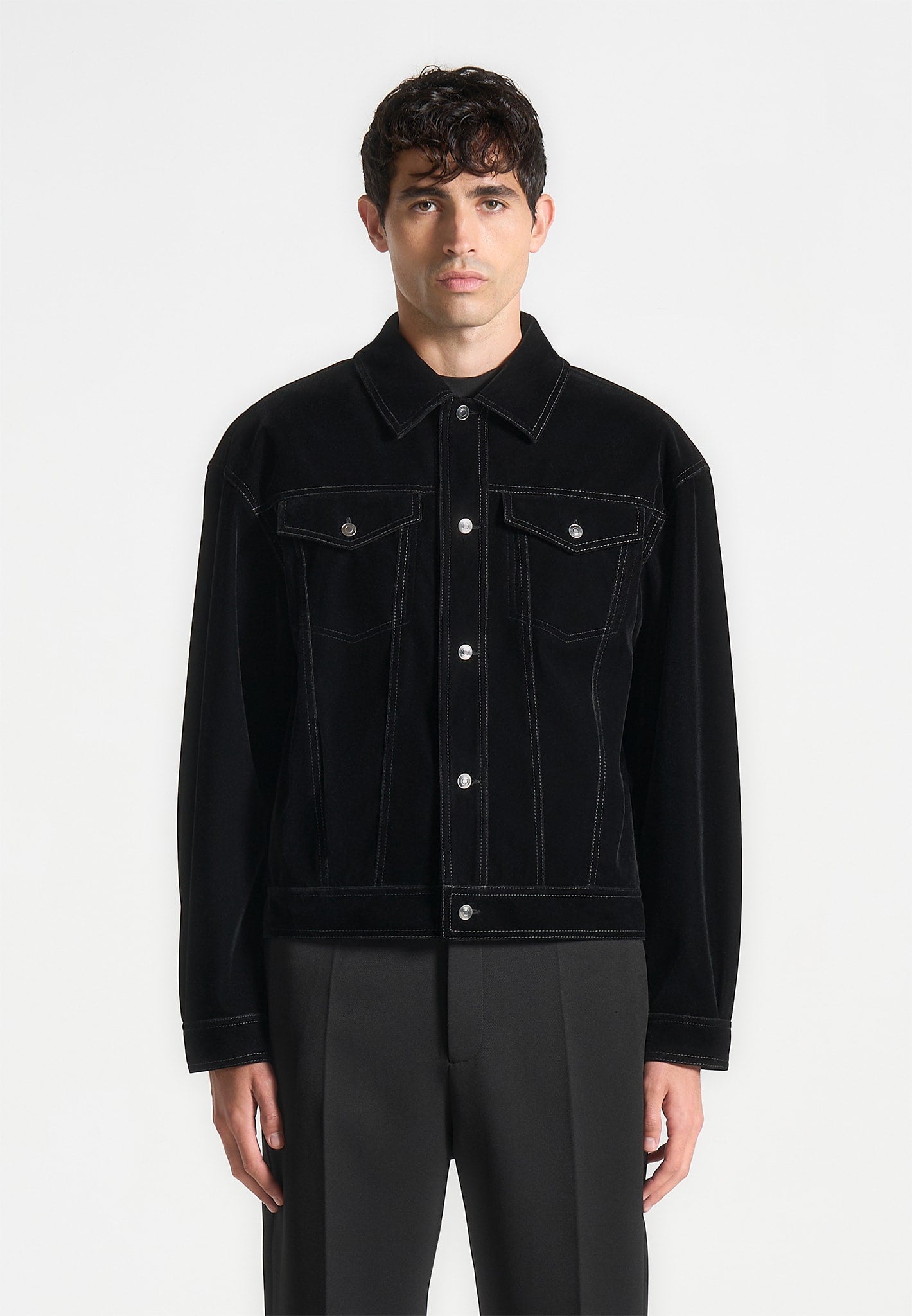 velvet-contrast-stitch-trucker-jacket-black