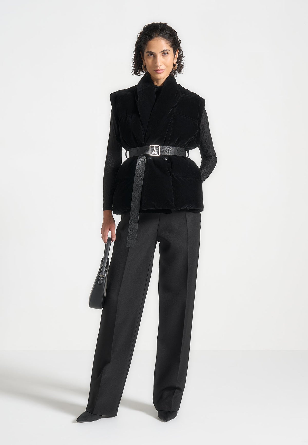Taya - Velvet Wrap Belted Puffer Jacket - Black