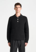 waffle-knit-polo-jumper-black