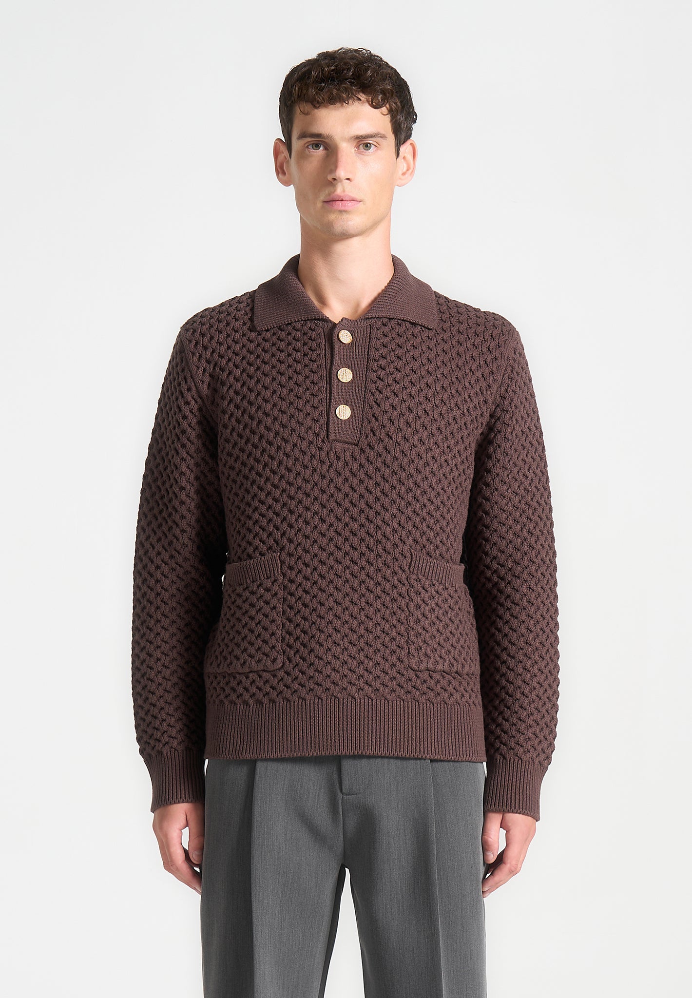 waffle-knit-polo-jumper-brown