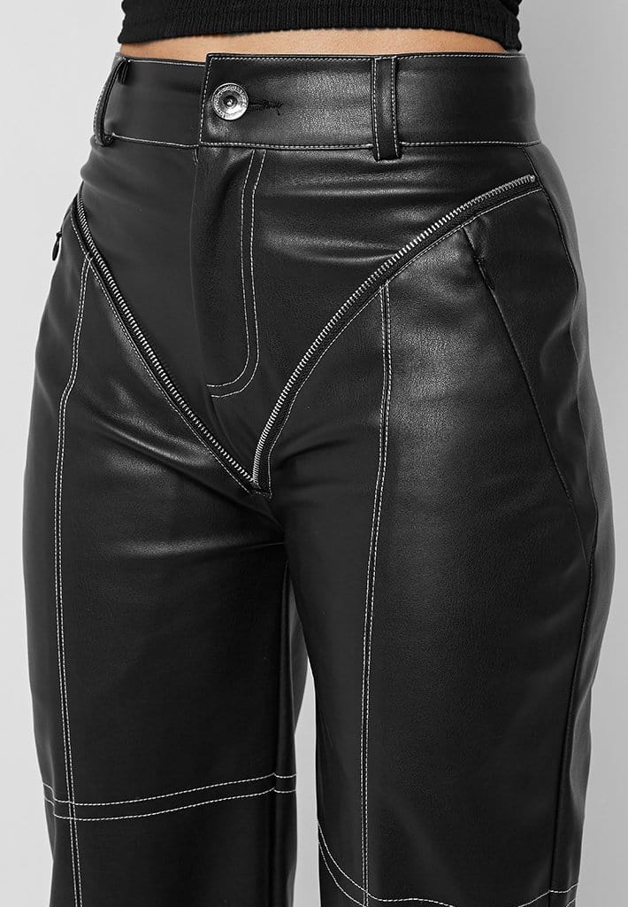 Zip front clearance leather trousers